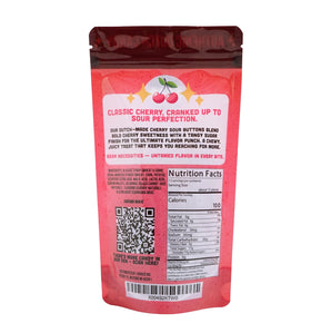 Bear Necessities Sour Buttons cherry bites showcase chewy texture and tart sugar coating.