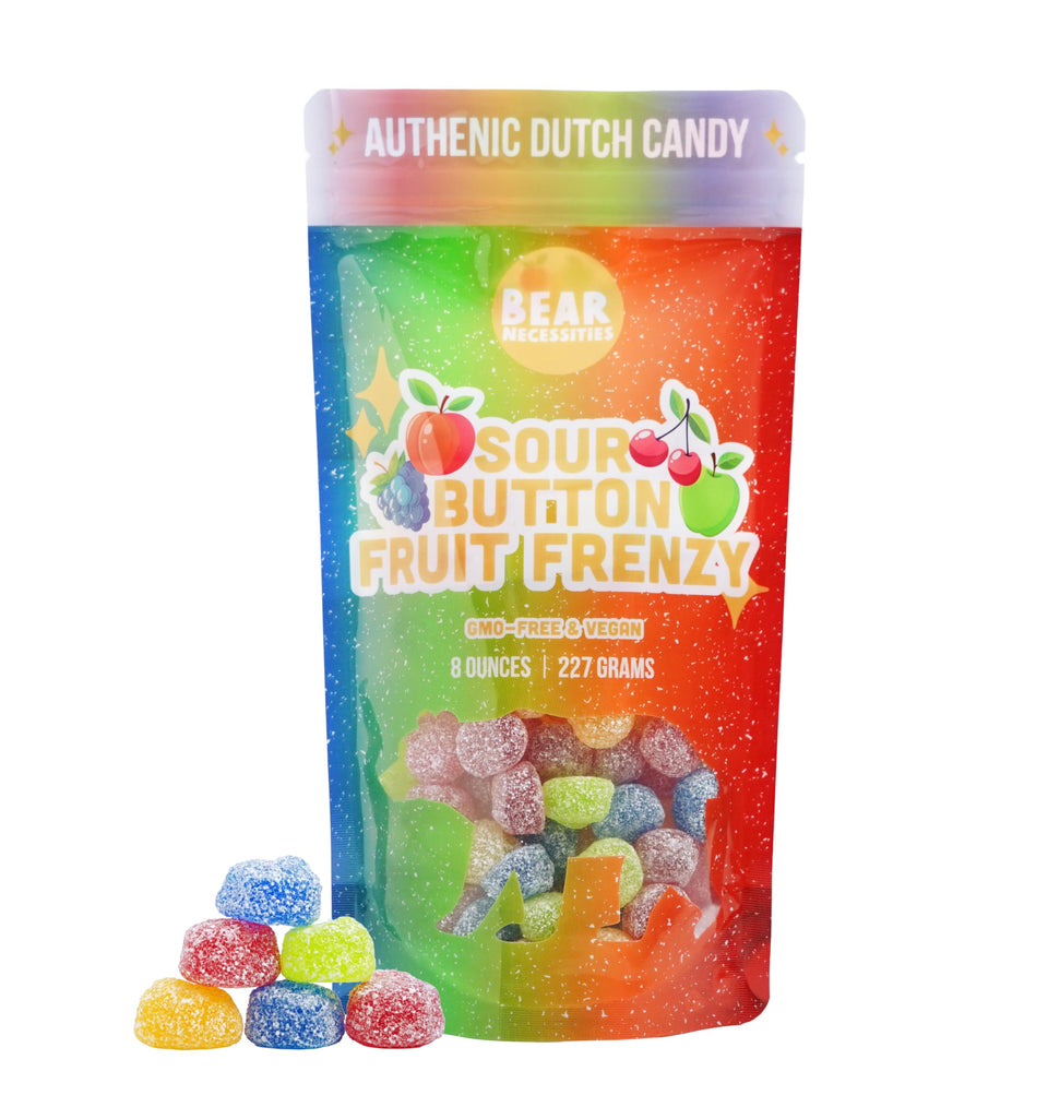 Bear Necessities Sour Buttons cherry flavor for a tangy party snack