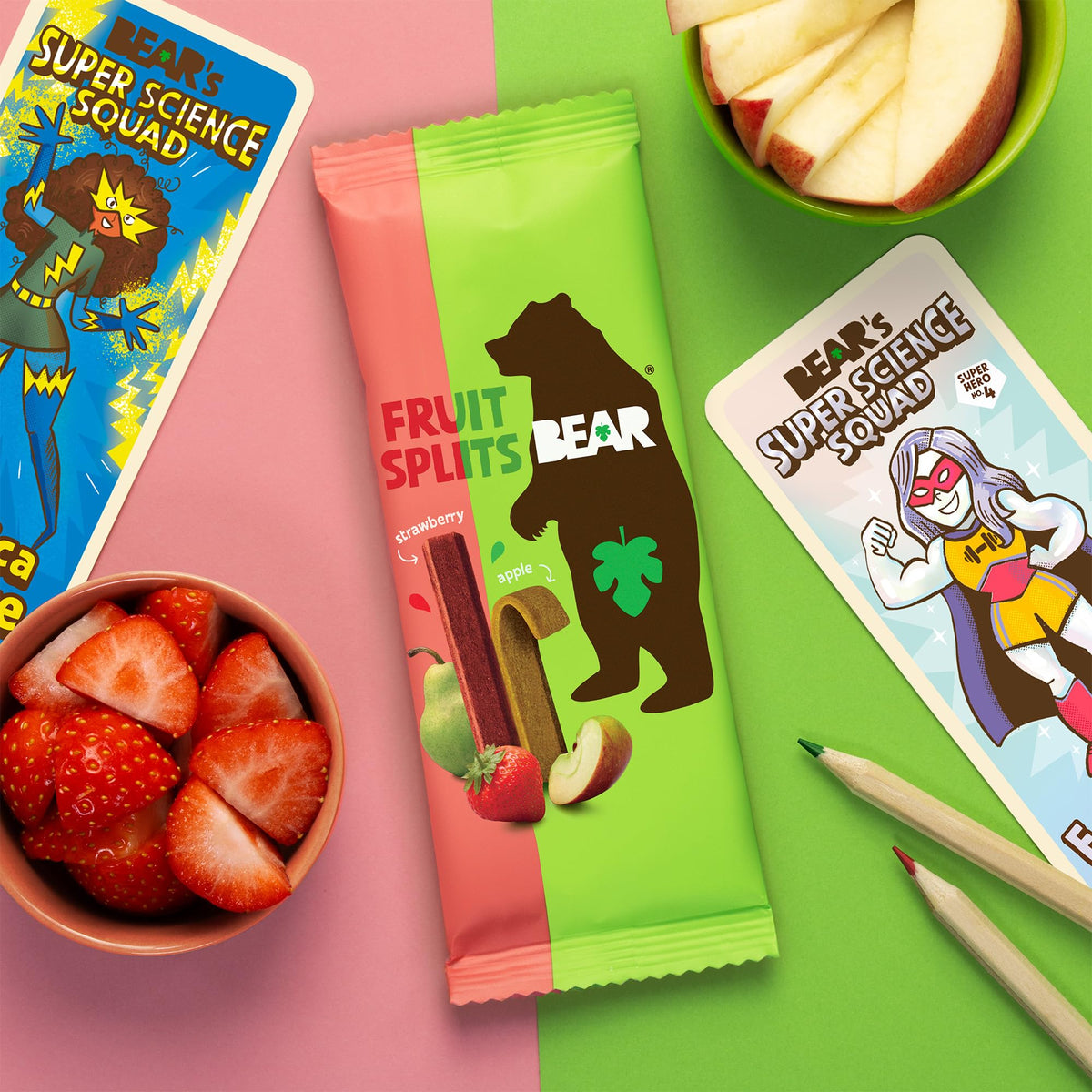 BEAR Real Fruit Splits on-the-go — easy, portable fruit snack.