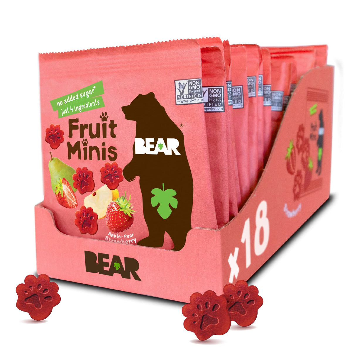 Bear Real Fruit Snack Minis Strawberry pack, a convenient on-the-go lunchbox treat.