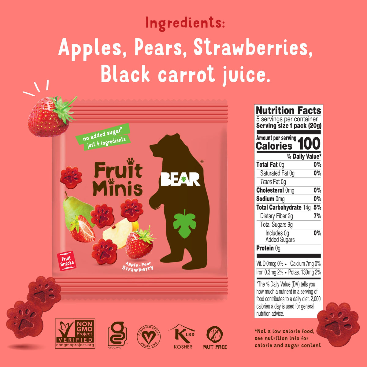 Bear Real Fruit Snack Minis Strawberry sample pack, great for on-the-go snacking.