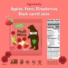 Bear Real Fruit Snack Minis Strawberry sample pack, great for on-the-go snacking.