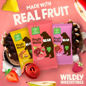 BEAR Real Fruit Snack Rolls raspberry pack with real fruit flavor, vegan and non-GMO