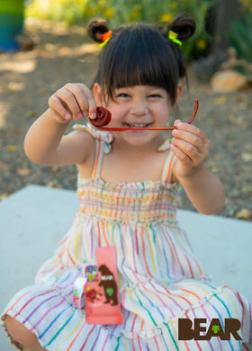 BEAR Real Fruit Snack Rolls Strawberry no added sugars label highlights clean ingredients.