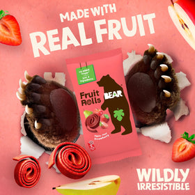 BEAR Real Fruit Snack Rolls Strawberry real fruit slices visible.