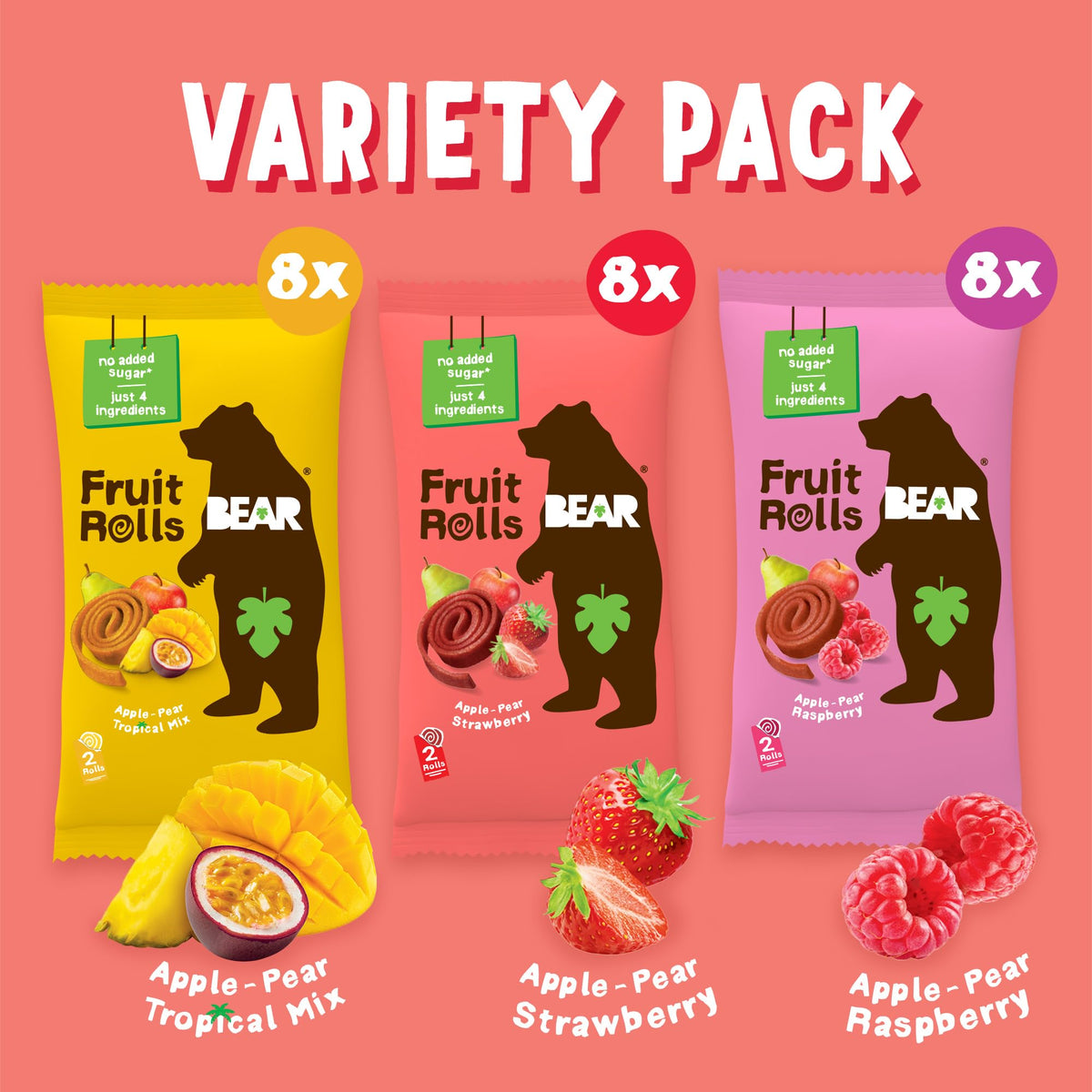 BEAR Real Fruit Snack Rolls tropical pack, naturally sweet, no artificial colors
