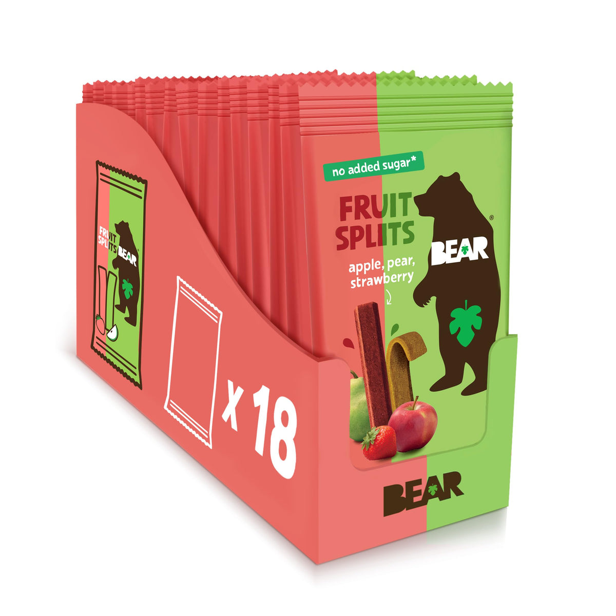 BEAR Real Fruit Splits Apple Strawberry pack front — gluten-free kid-friendly snack.