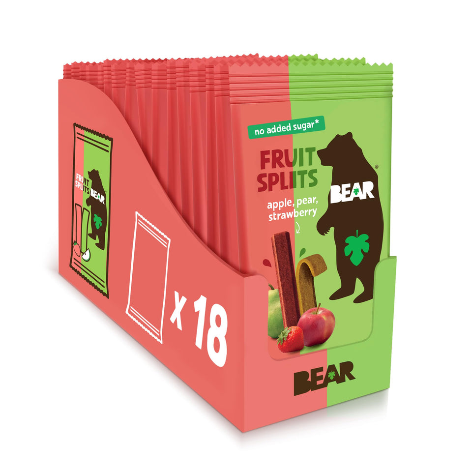 BEAR Real Fruit Splits Apple Strawberry pack front — gluten-free kid-friendly snack.
