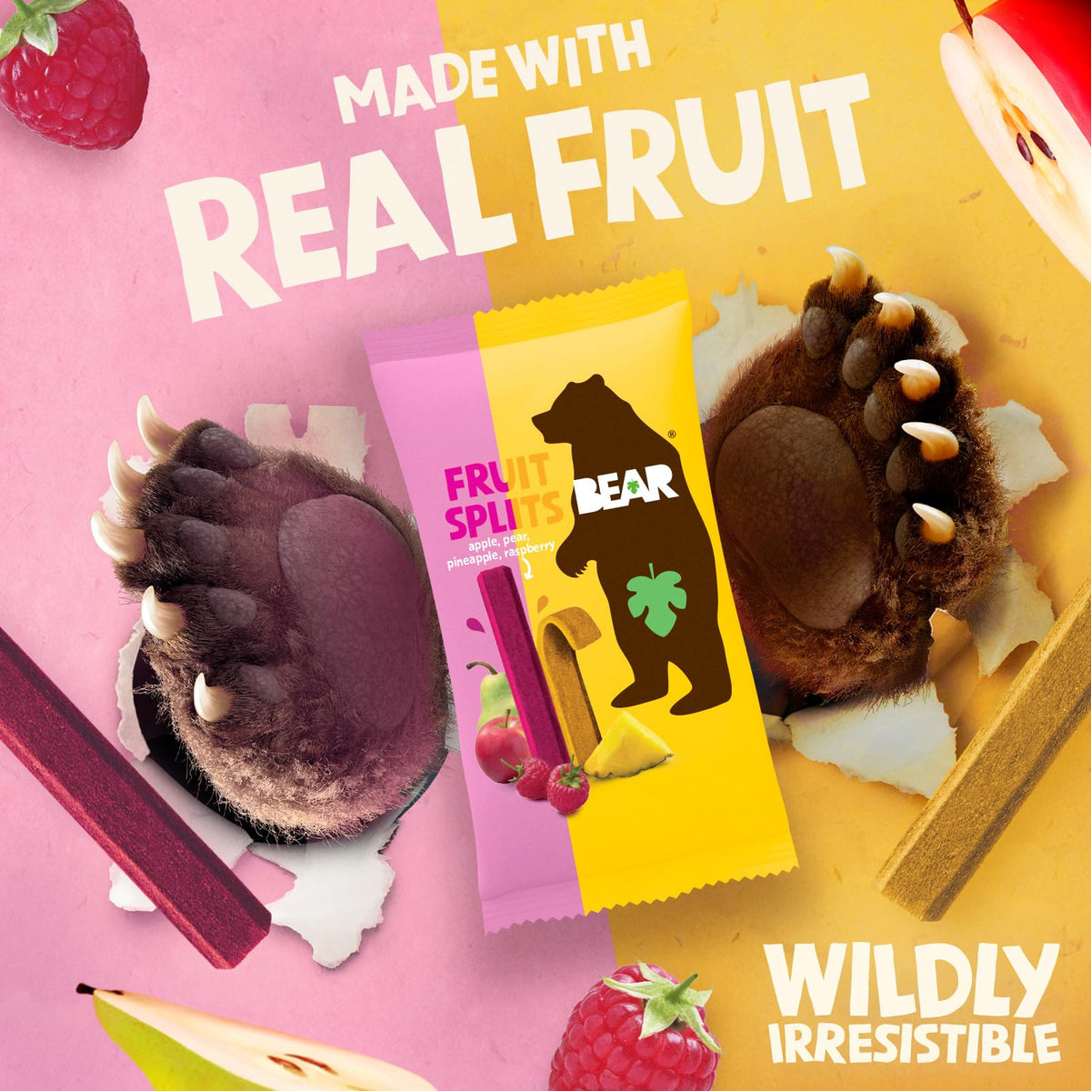 BEAR Real Fruit Splits ingredients — 100% natural ingredients with no added sugars.
