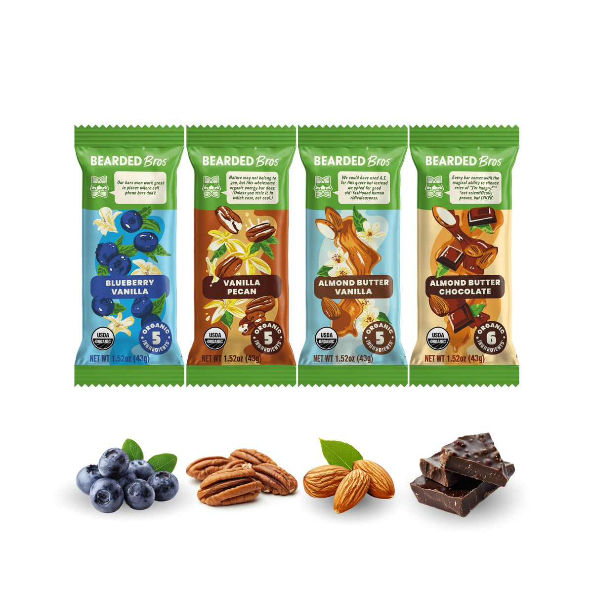 Bearded Brothers organic vegan energy bar package for on-the-go fuel.