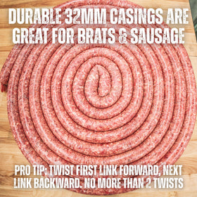 Bearded Butchers 32mm casings vacuum-sealed for freshness and storage.