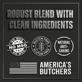 Raw steak brushed with Bearded Butcher Black Blend for enhanced flavor
