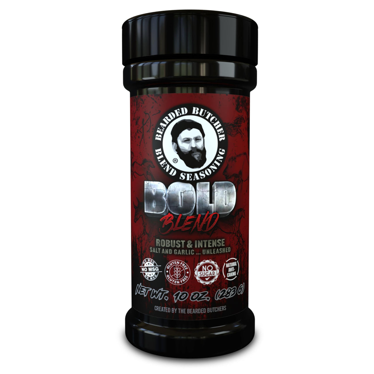 Bearded Butcher Bold Blend bottle front showing bold flavor for steaks
