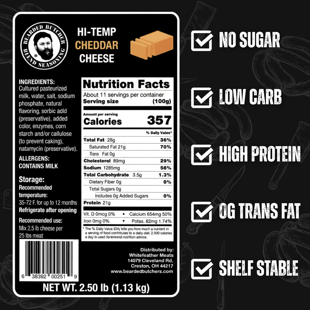 Bearded Butchers cheddar blend for sausage making preserves creaminess without melting