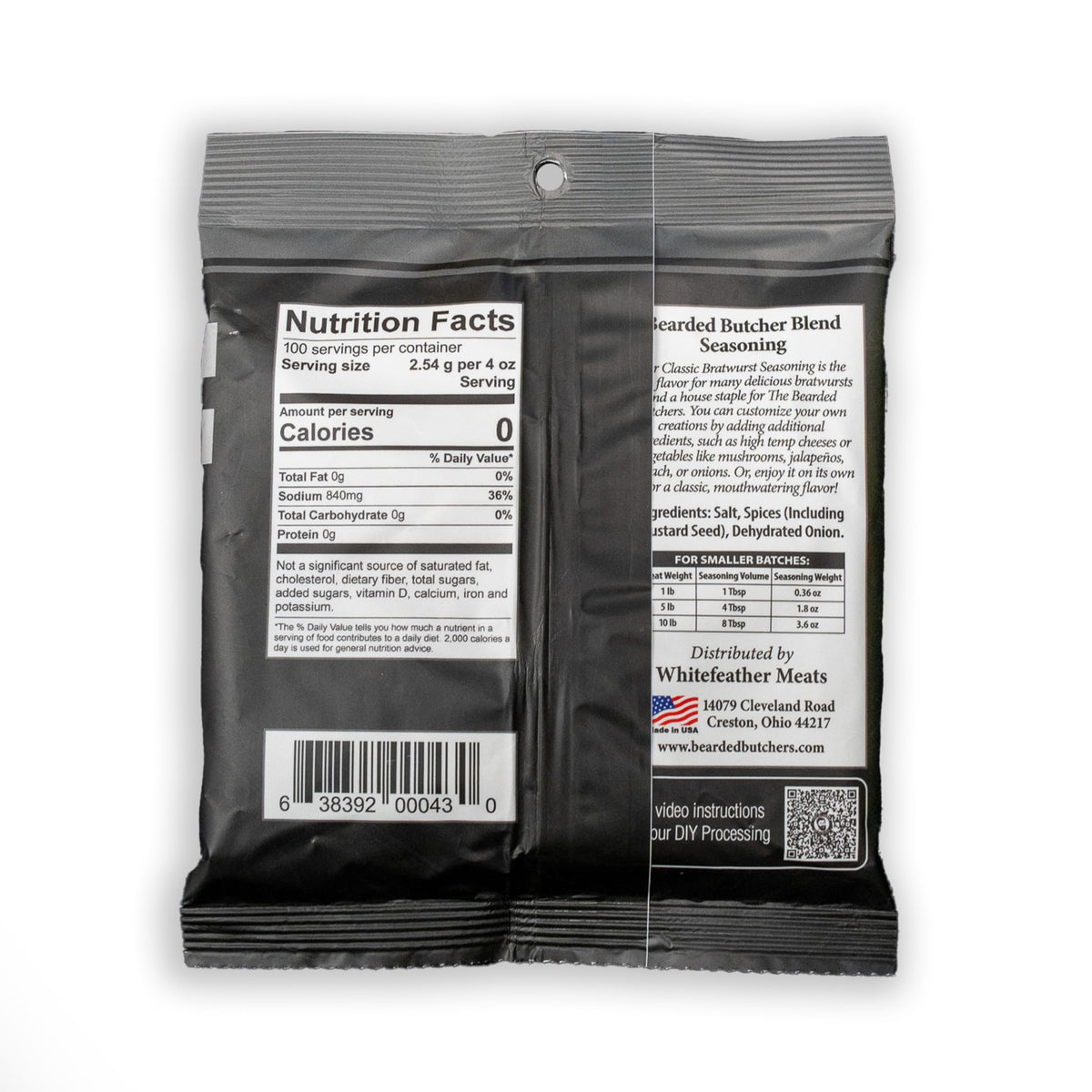 Bearded Butchers Classic Bratwurst seasoning bag-closeup showing easy 9 oz measure