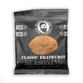 Bearded Butchers Classic Bratwurst seasoning pack-shot for home grilling