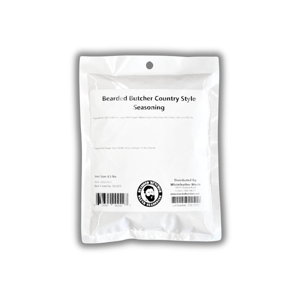 Bearded Butchers Country Style Seasoning bottle front view for classic breakfast sausage flavor.