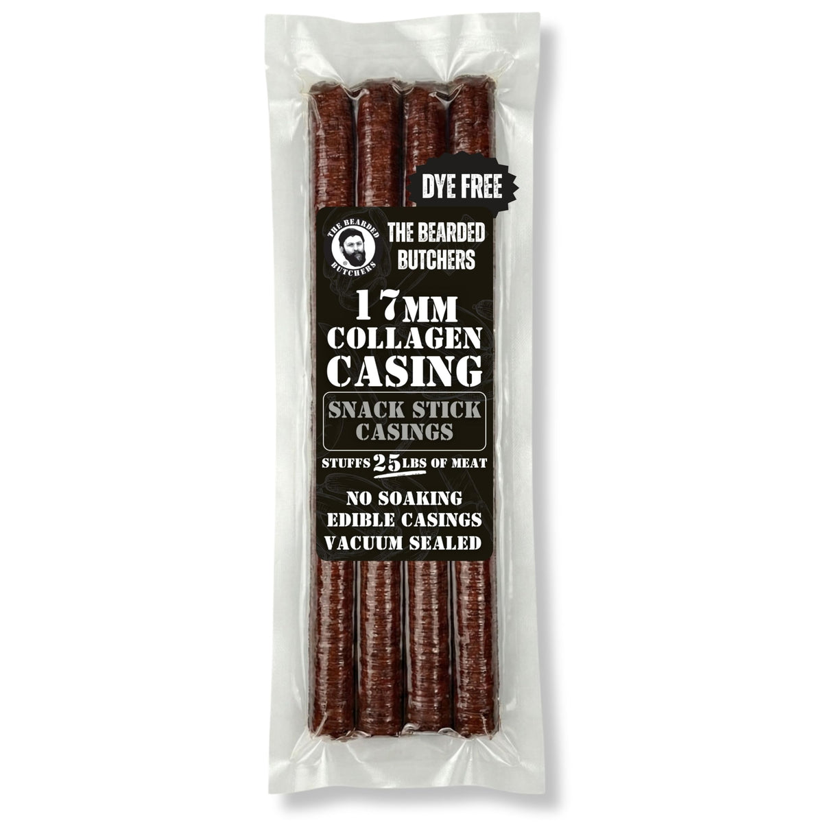 Bearded Butchers edible 17mm mahogany casings, four-pack, ready to use for snack sticks and sausages