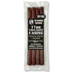 Bearded Butchers edible 17mm mahogany casings, four-pack, ready to use for snack sticks and sausages