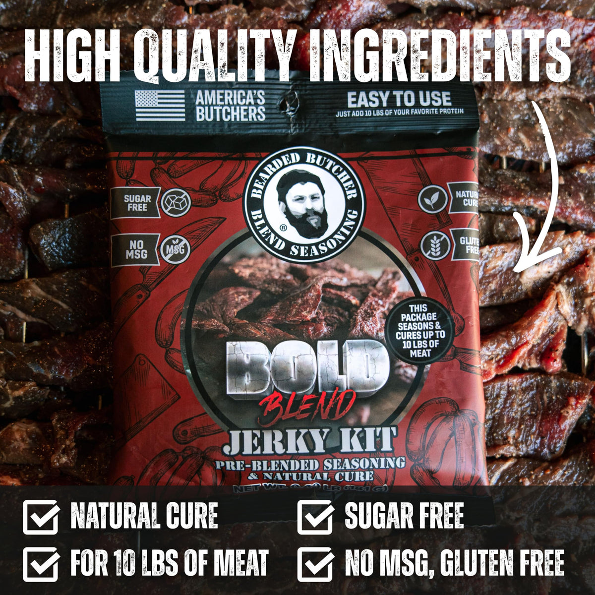 Close-up of garlic, onion, paprika blend from Bearded Butcher for savory jerky