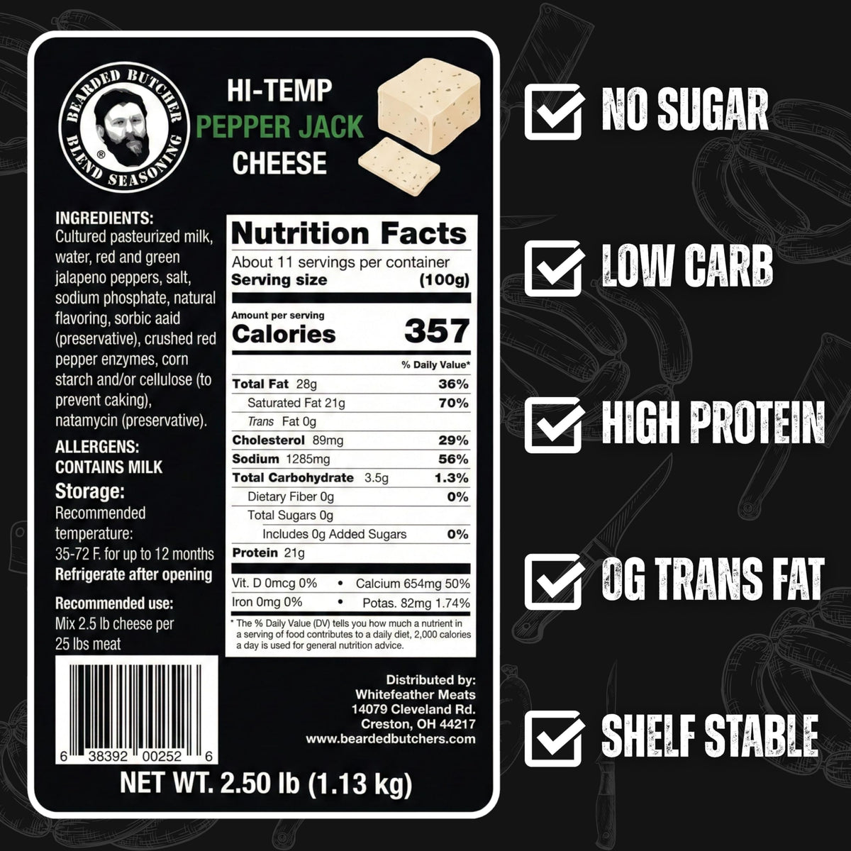 Bearded Butcher Blend pepper jack cheese cubes 1/4 inch for even blending.
