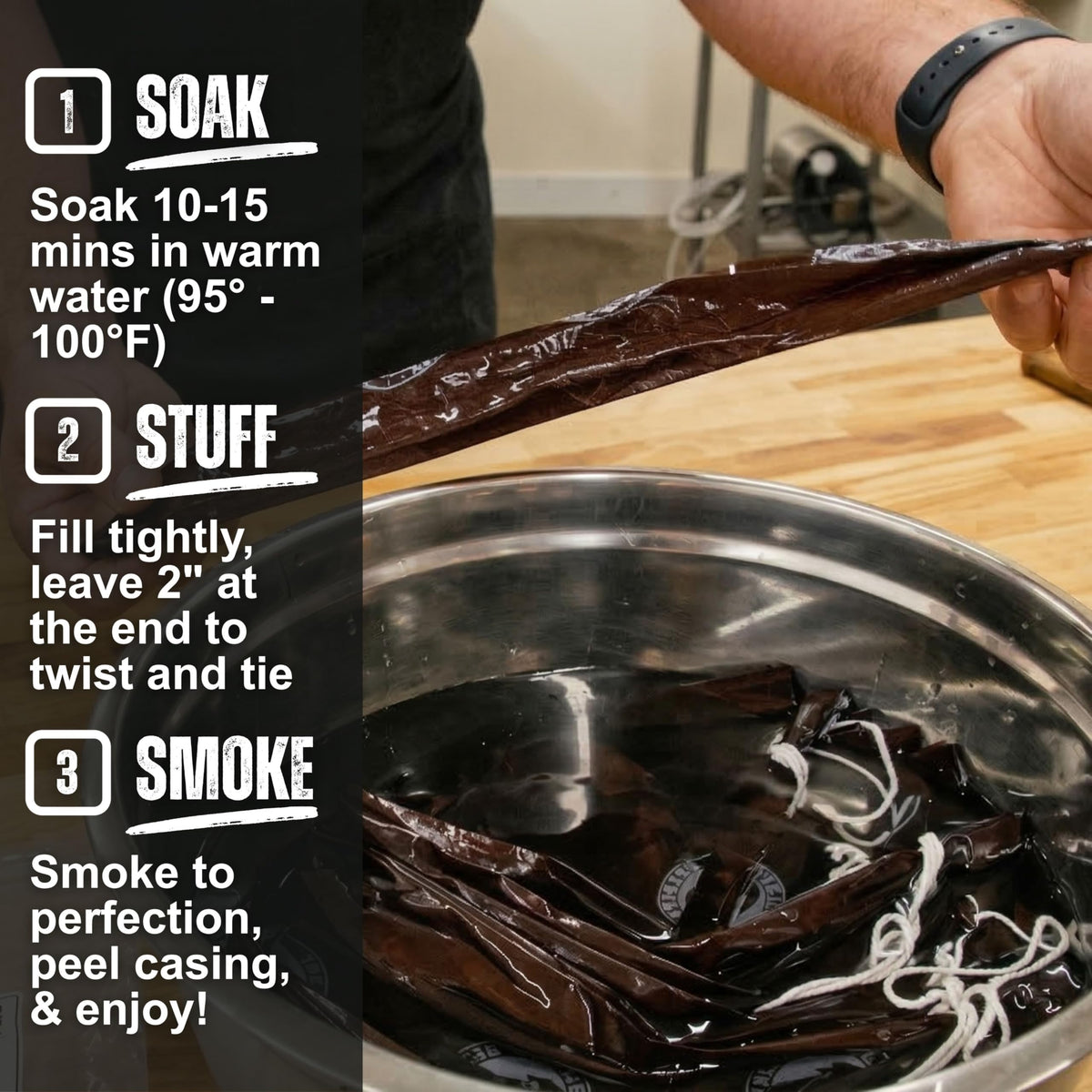 Bearded Butchers mahogany-finish fibrous-casing supports even smokehouse penetration