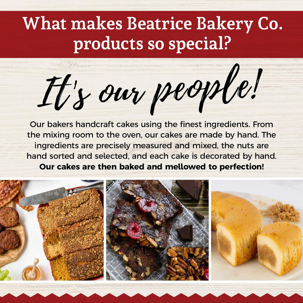 Beatrice Bakery Co. Original Fruitcake with a glass suggesting celebratory pairings.