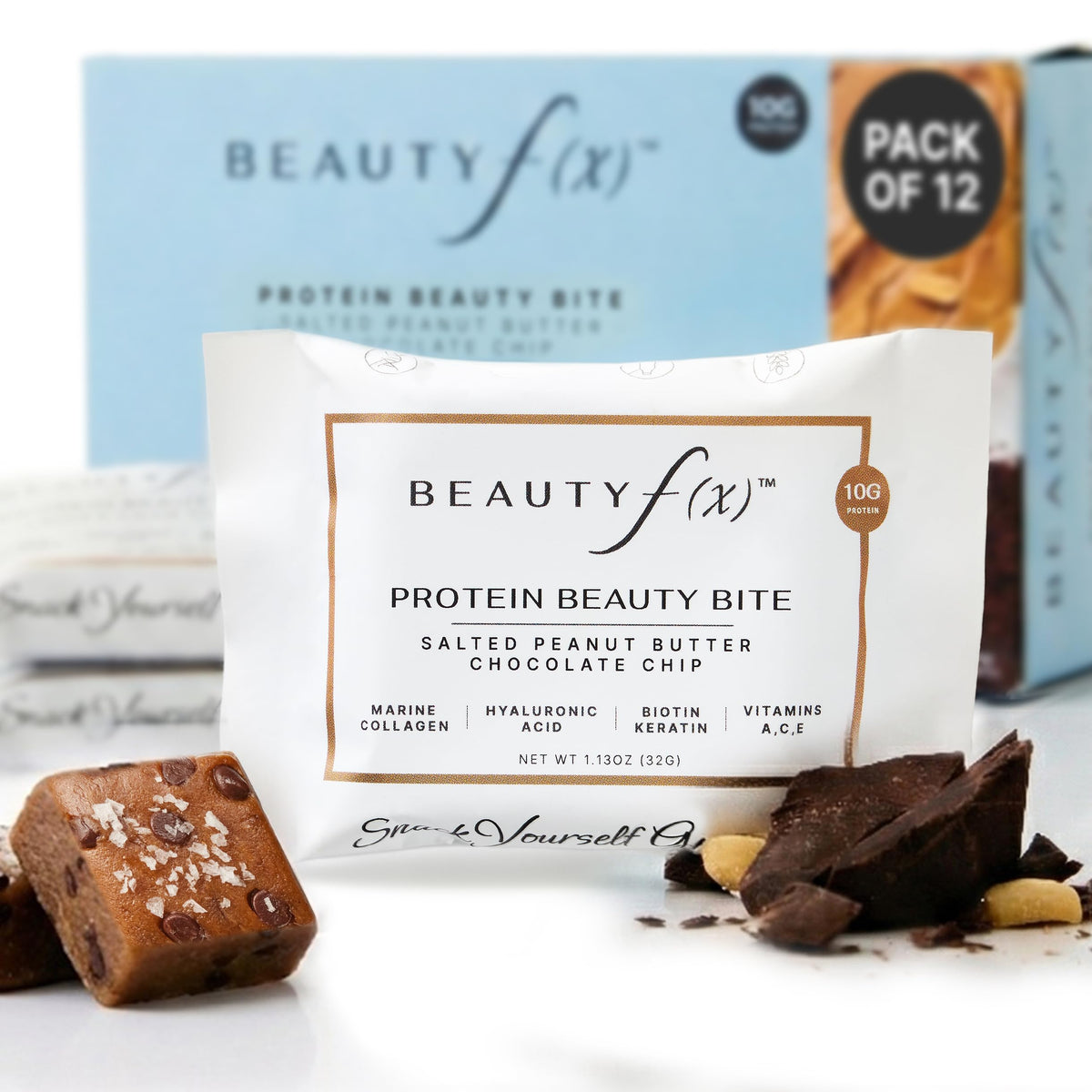 Beauty f(x) Protein Beauty Bites packaging—convenient beauty snack for women.