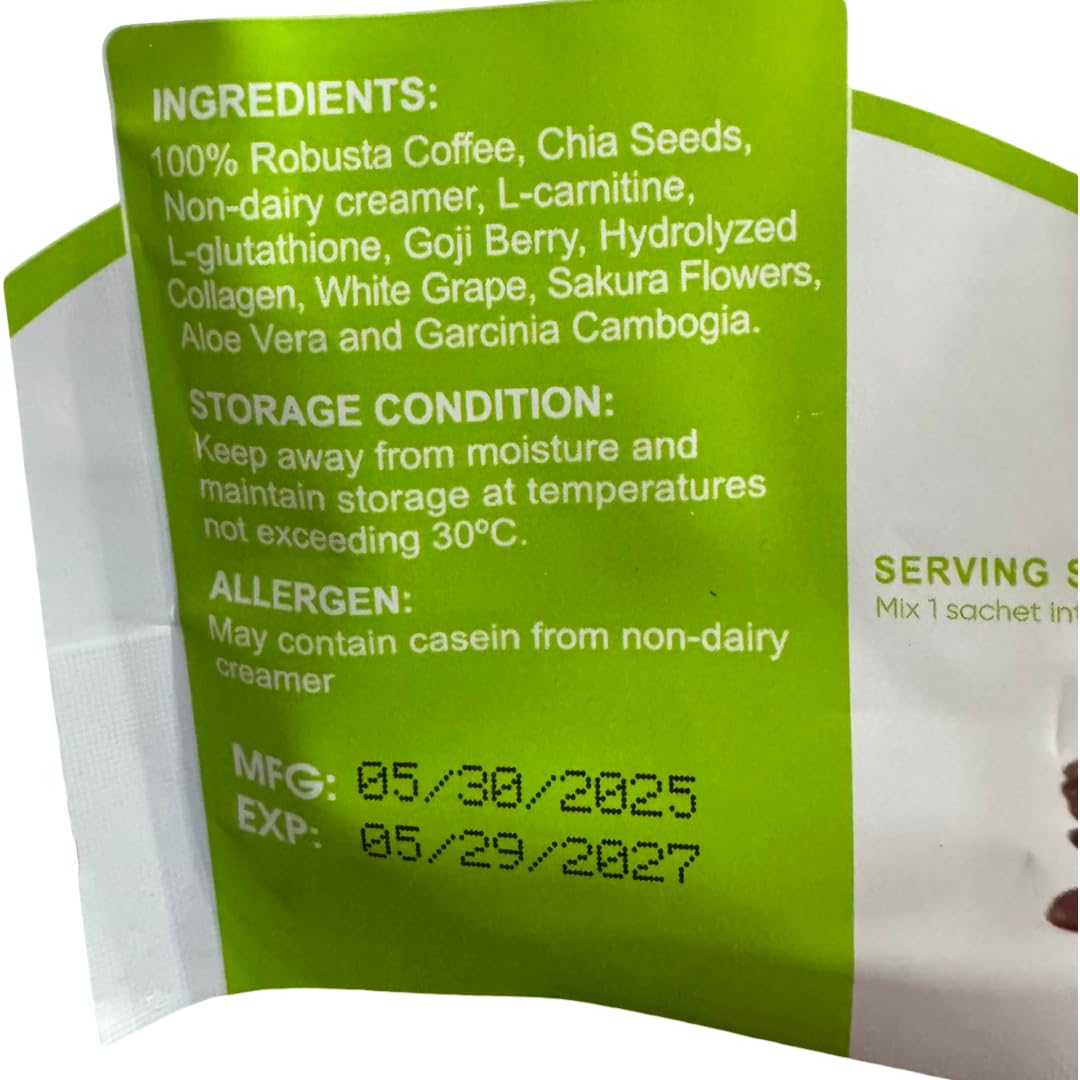 Close look at FITGUM collagen chia coffee ingredients and blends