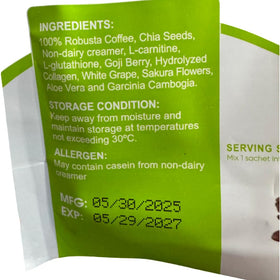Close look at FITGUM collagen chia coffee ingredients and blends