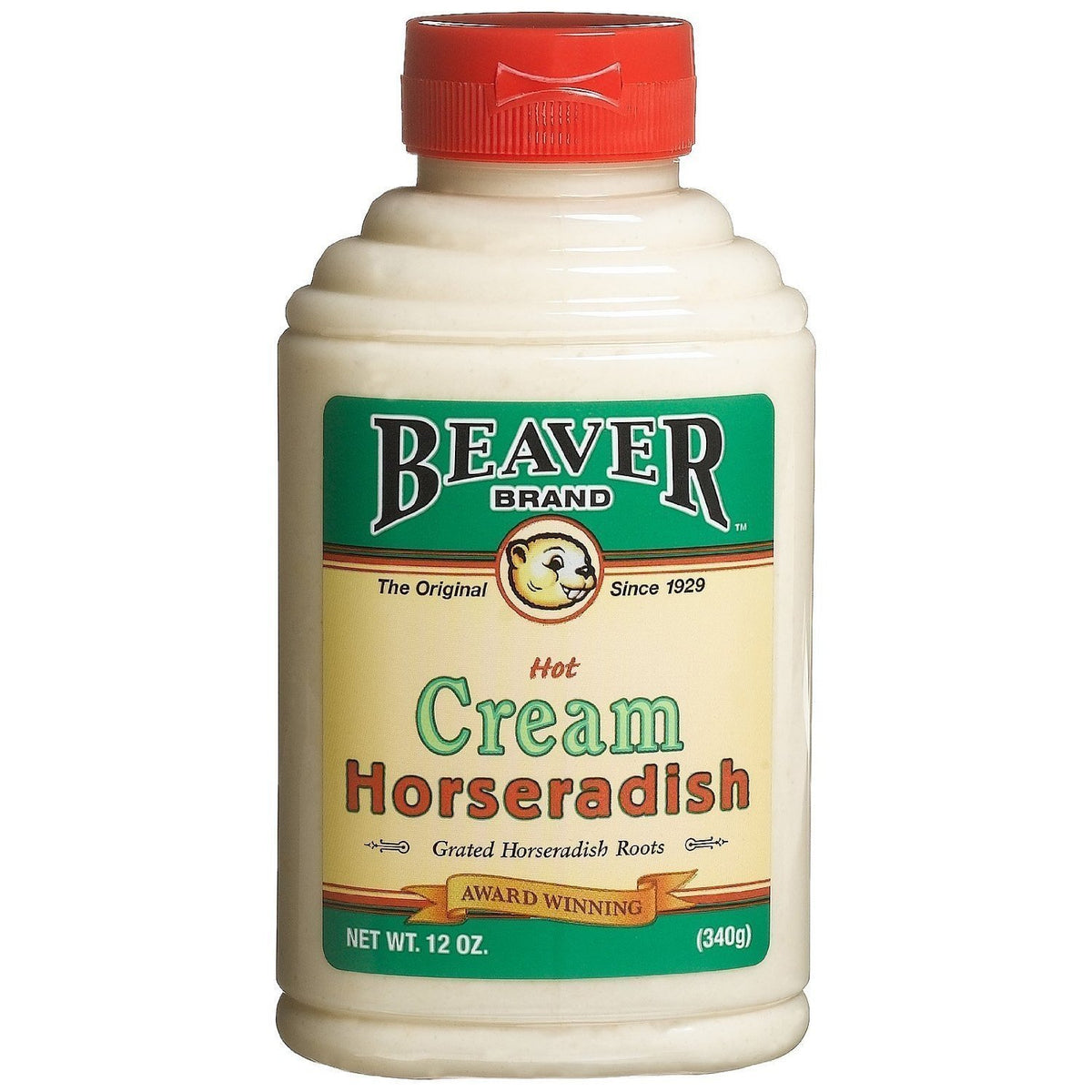 Beaver Brand Cream Style Horseradish 12 oz bottle for bold sandwiches and zesty dips.
