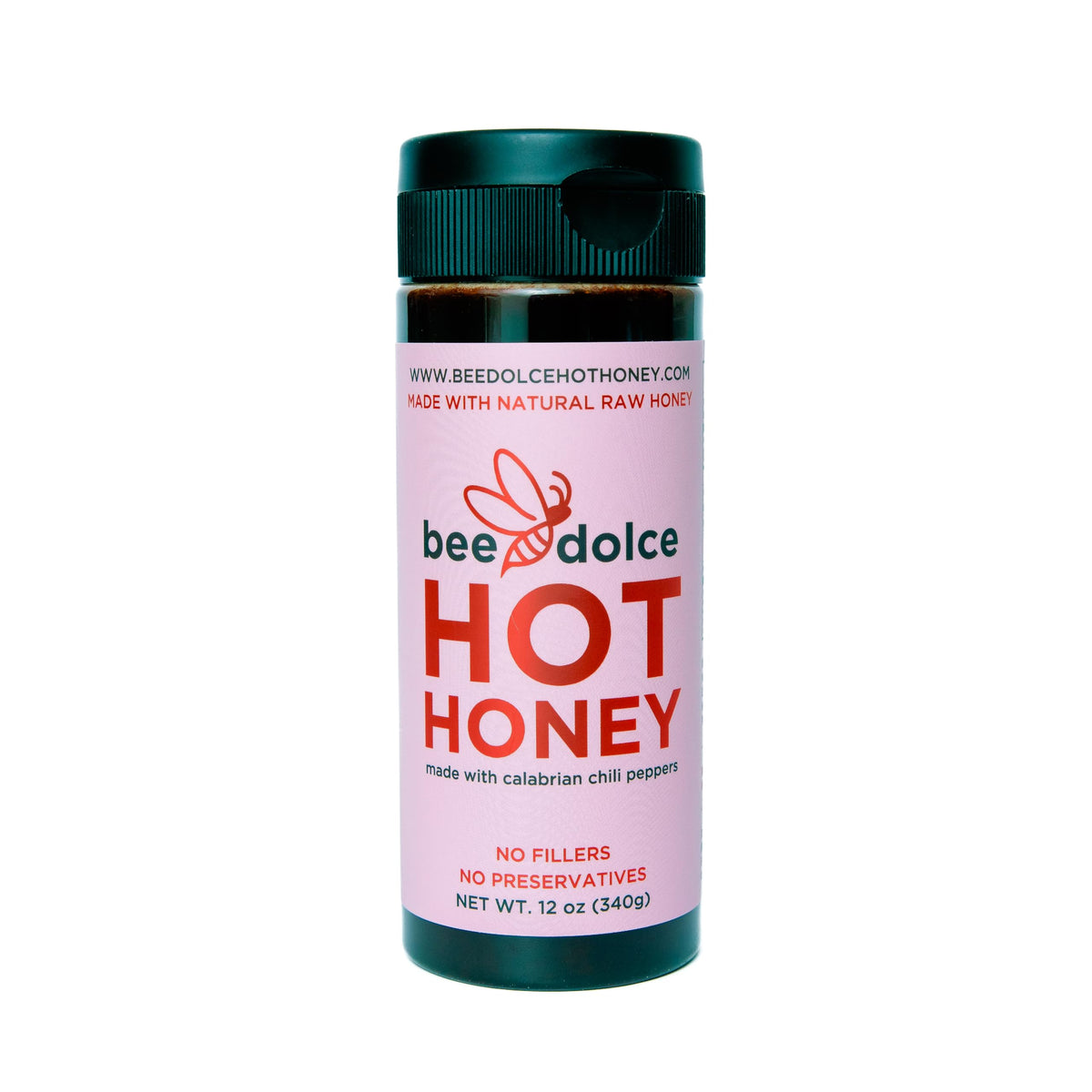 Bee Dolce Hot Honey pour showcasing sweet heat on pizza and marinades.