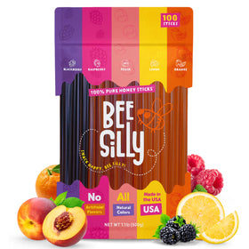 Bee Silly Lemon honey sticks for a zesty, low-calorie snack.
