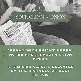 Beefy's Own chips closeup highlights savory aroma and beef-tallow fry color