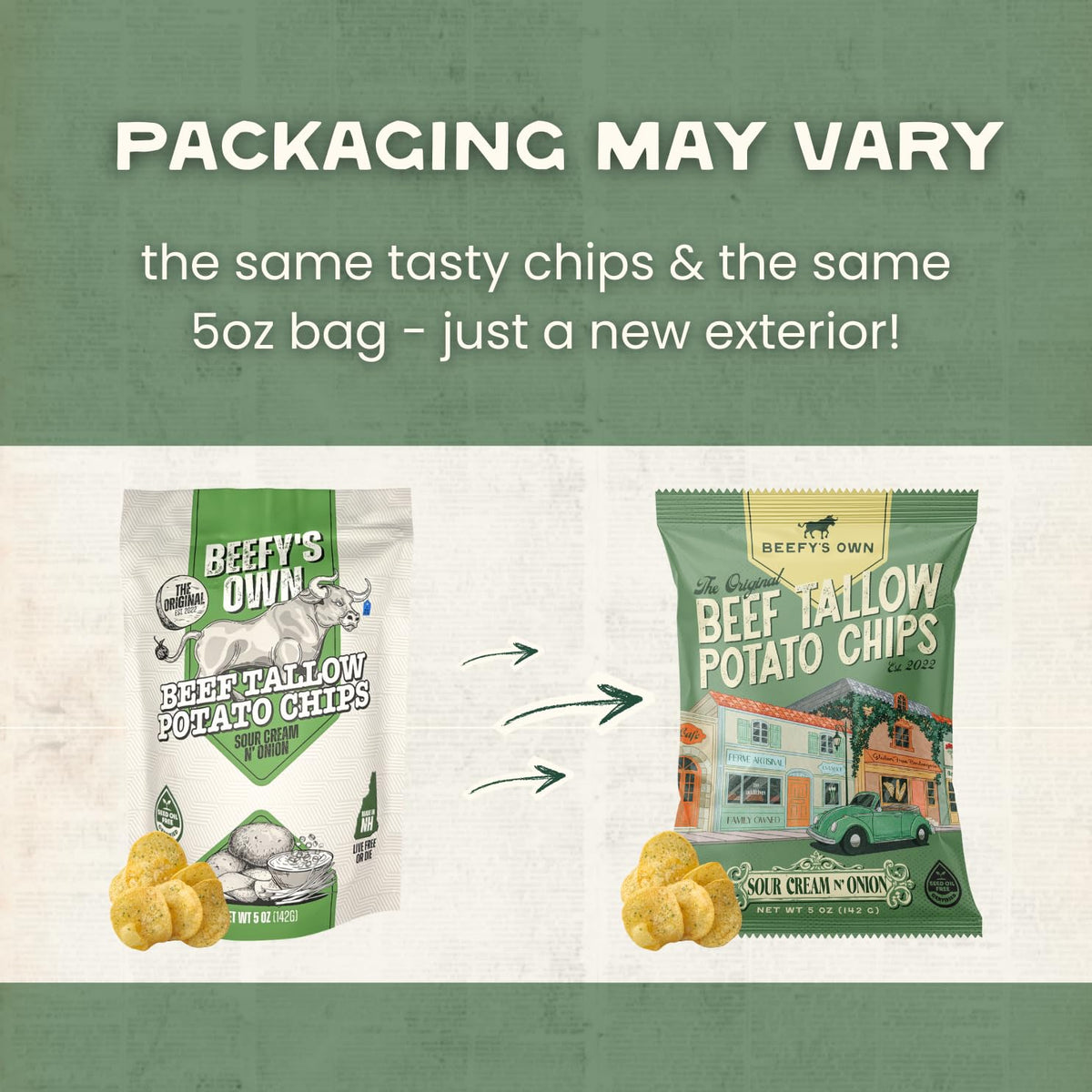 Beefy's Own sour cream and onion flavor highlighted in serving