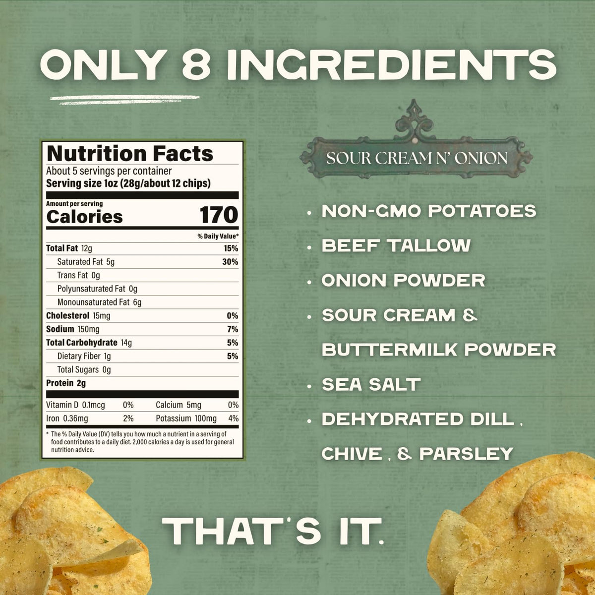 Beefy's Own thick-cut kettle chips with rich fry color