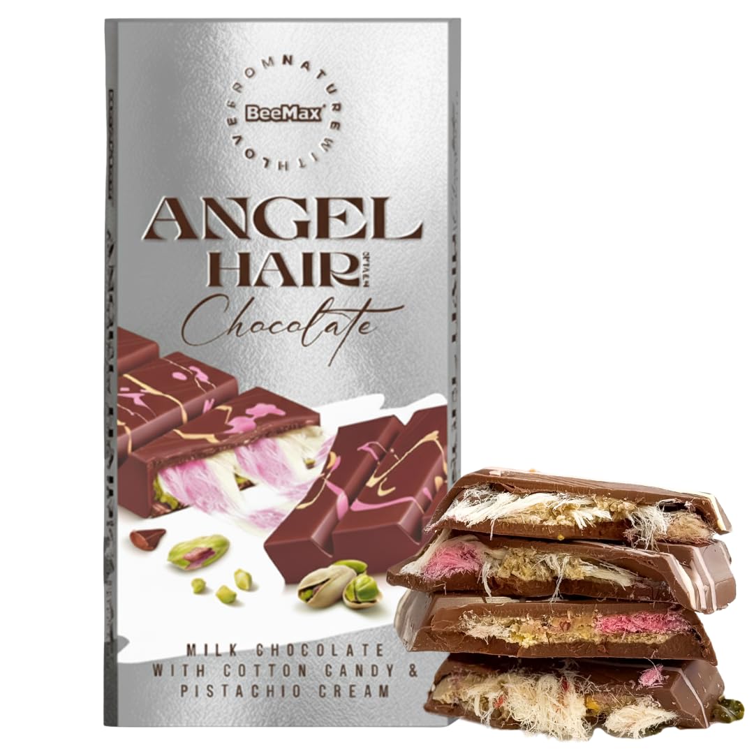 BEEMAX angel-hair-dubai-milk-chocolate-bar with cotton candy texture, a luxurious bite