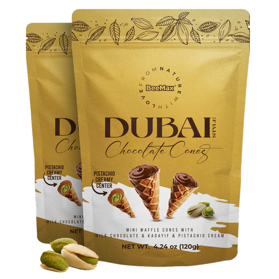 BEEMAX Dubai Style Chocolate Cones with pistachio filling, ideal for gifting.
