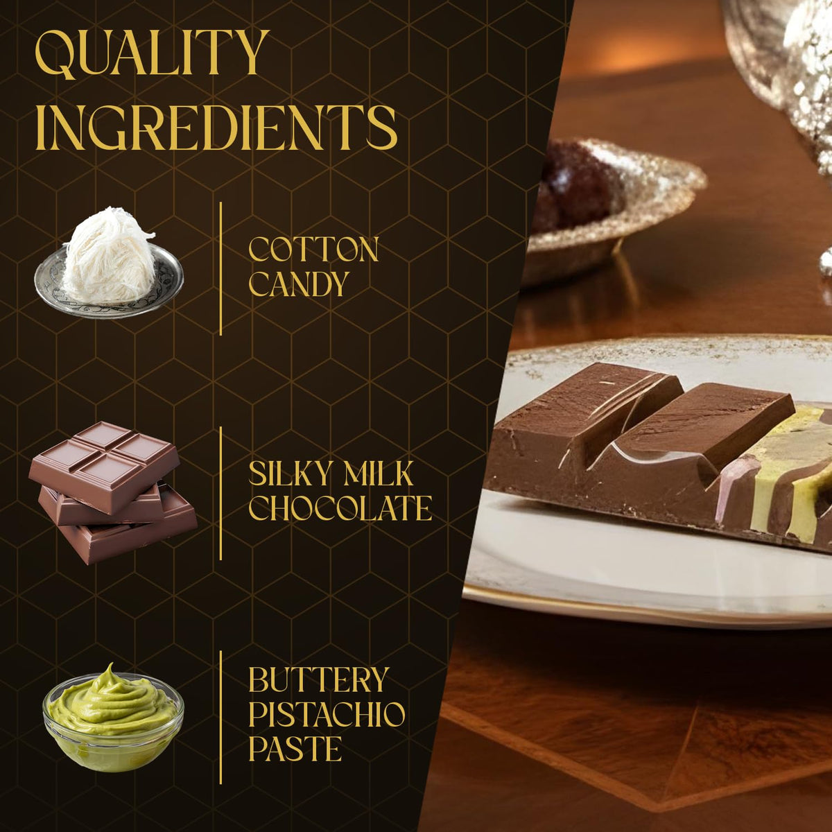BEEMAX Pistachio Cream Fill, smooth center complements chocolate layers.