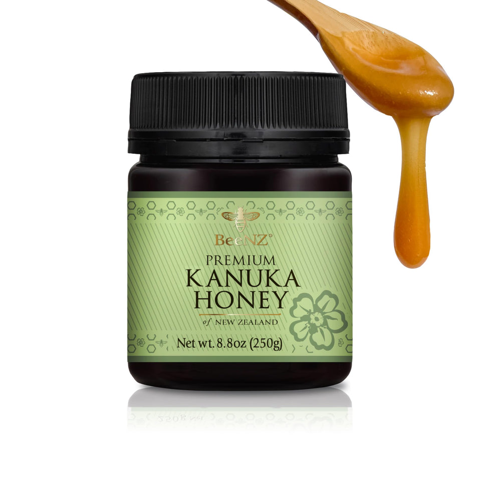 BeeNZ Raw Kānuka Honey bottle with natural sweetness for everyday pantry use.