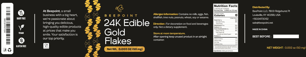 BeePoint 24K edible gold flakes on a cake for glamorous decorating