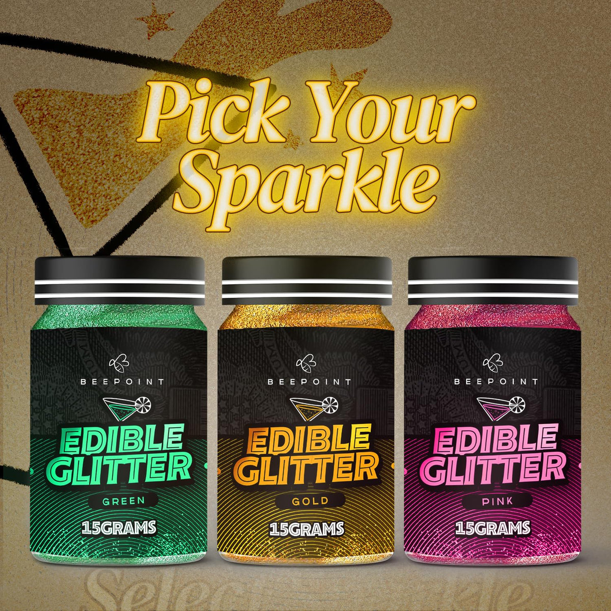 BeePoint Gold edible glitter on cookies creates radiant sparkle.