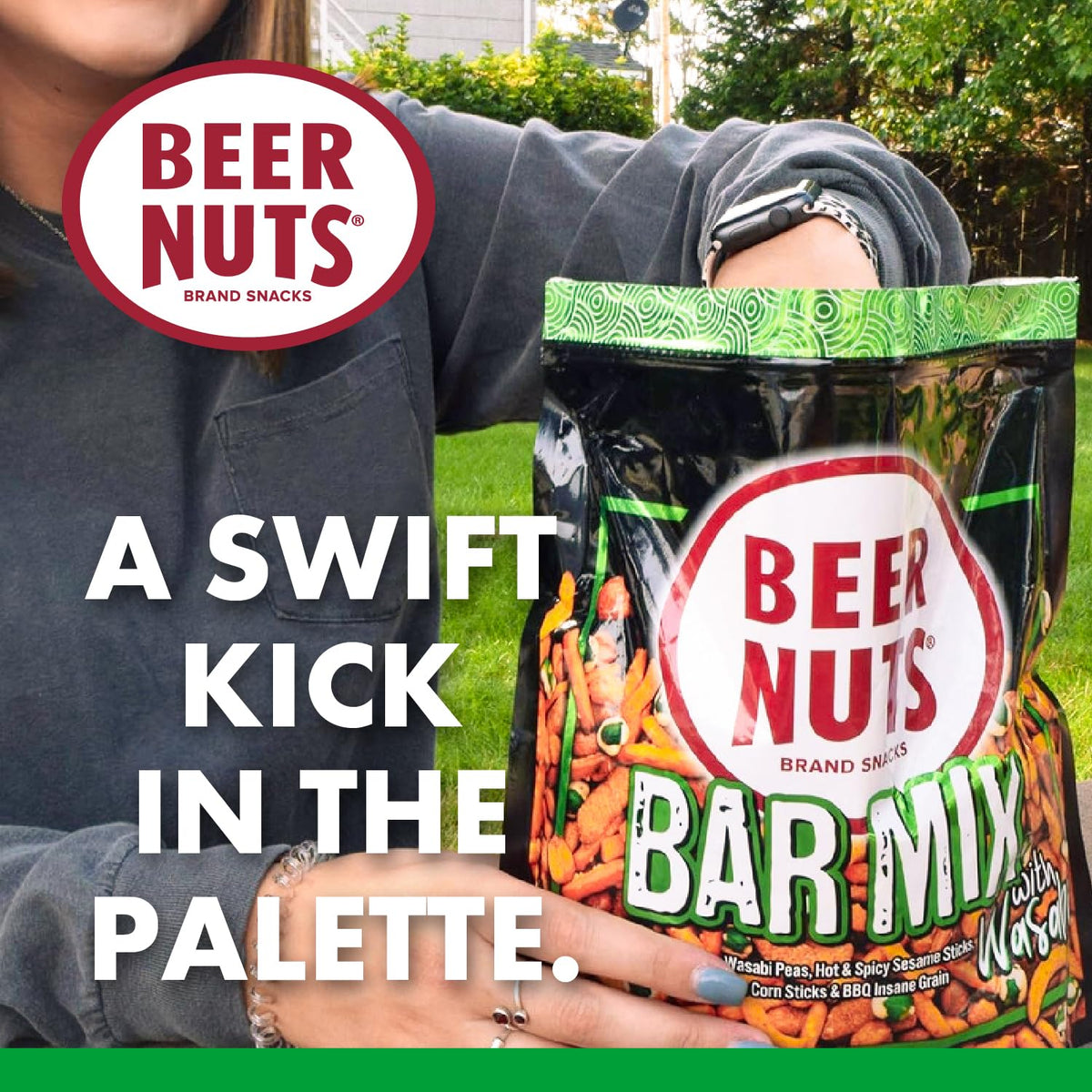 BEER NUTS Bar Mix with Wasabi sesame stix and cheese stix texture contrast