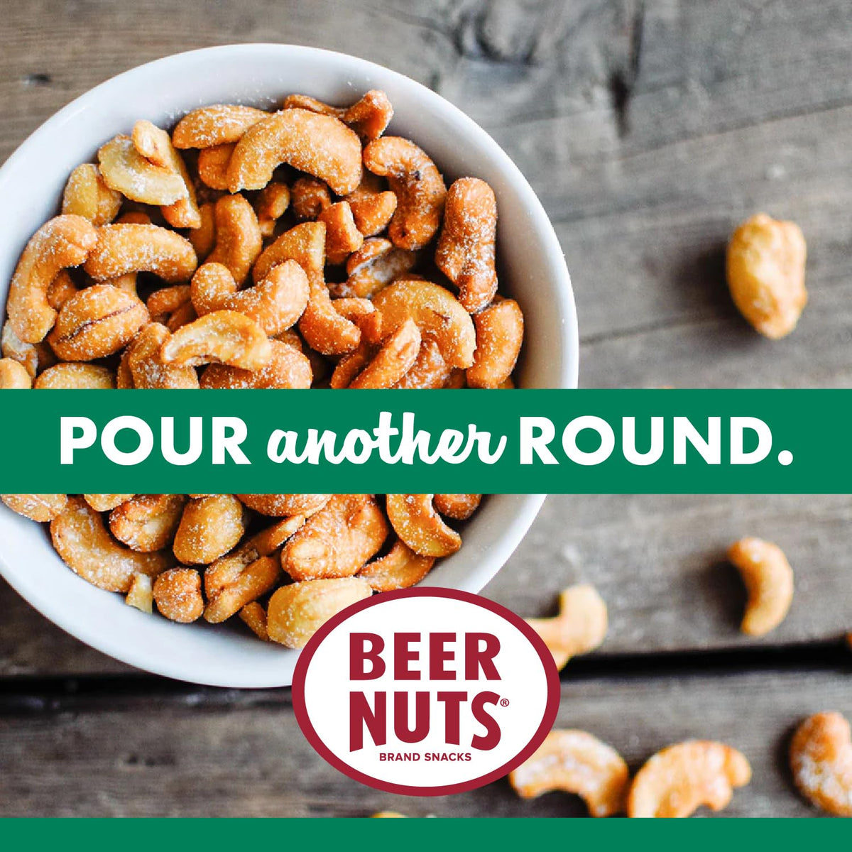 Beer Nuts Cashews serving bowl for sharing at gatherings