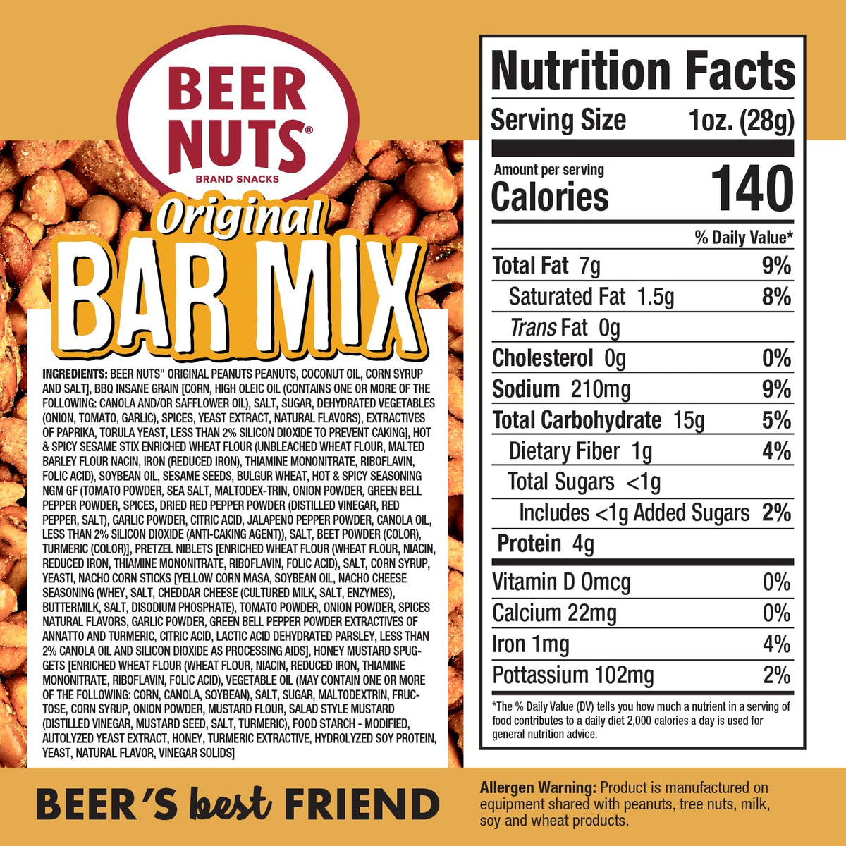 BEER NUTS Original Bar Mix cheese sticks ideal for crowd snacking.