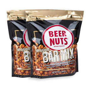 BEER NUTS Original Bar Mix packaging closeup showing resealable bag for party snacking.