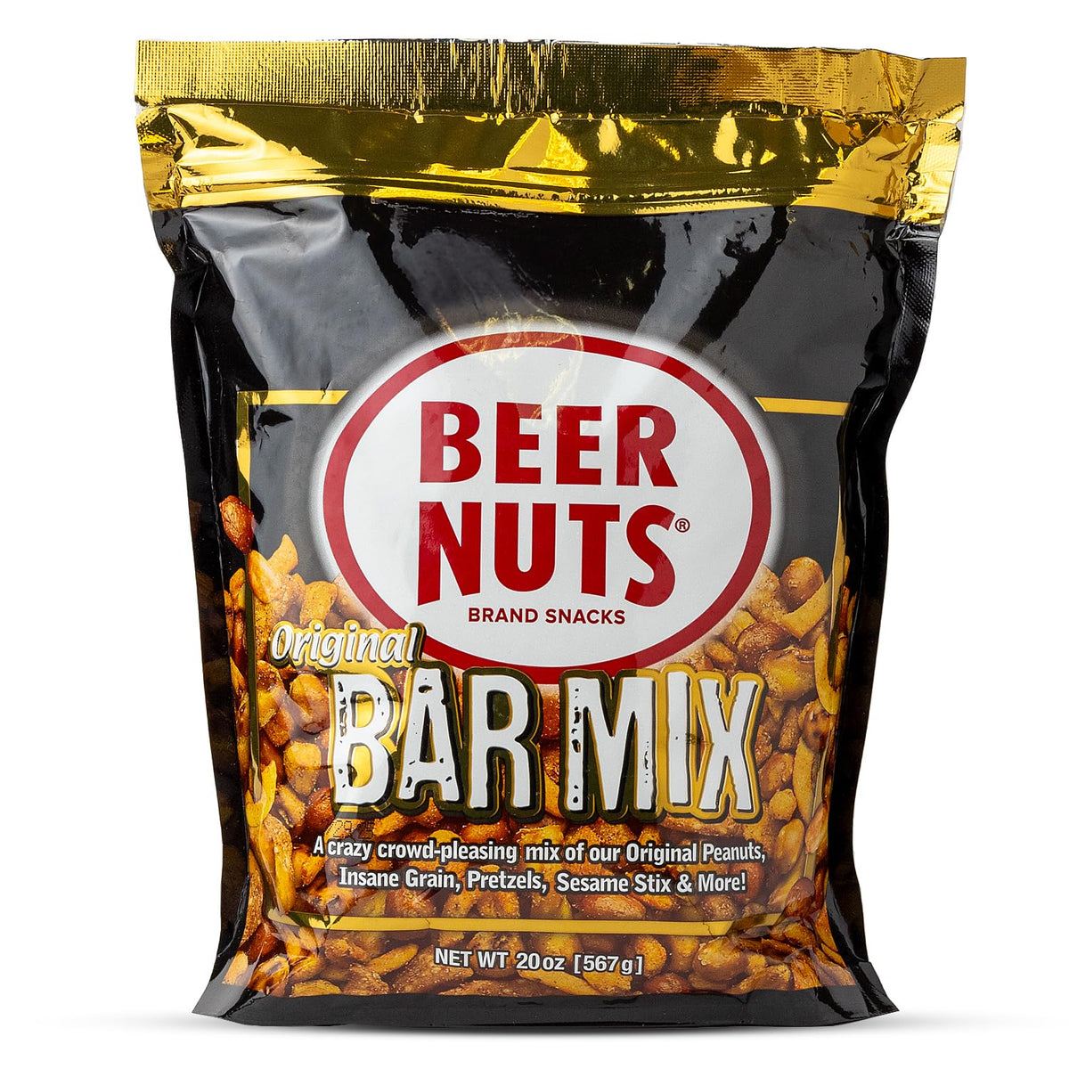 BEER NUTS Original Bar Mix pretzels—crispy crunch for gatherings and snacking.