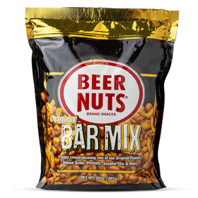 BEER NUTS Original Bar Mix pretzels—crispy crunch for gatherings and snacking.