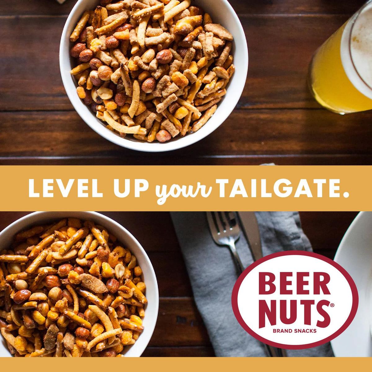 BEER NUTS Original Bar Mix roasted peanuts with sweet glaze.