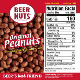 BEER NUTS Original Peanuts bag pour, pairing well with beer.